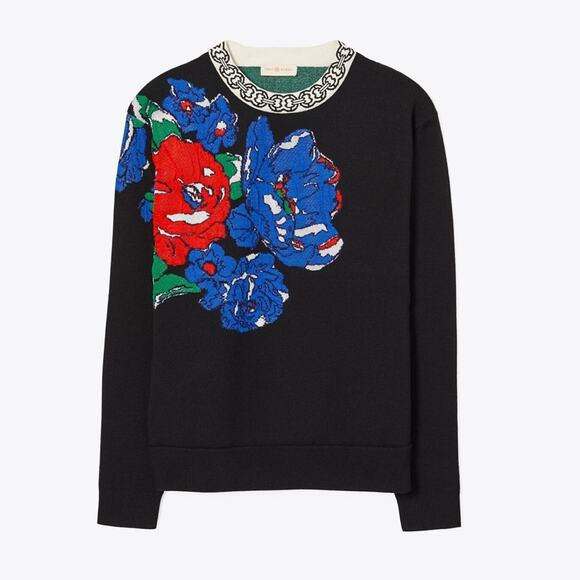 Tory Burch Women's Oversized Floral Crew Neck Pullover Sweater Size Medium - Picture 2 of 7